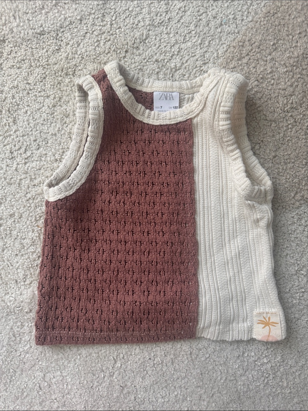 Zara Girls’ Crochet Two-Tone Knit Tank Top - Dusty Rose & Cream